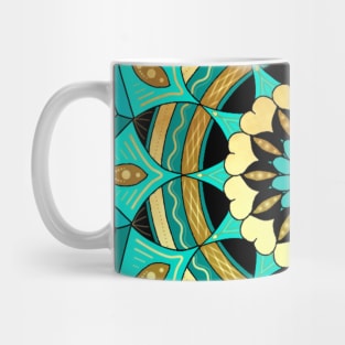 Mandala blue gold black with hearts Mug